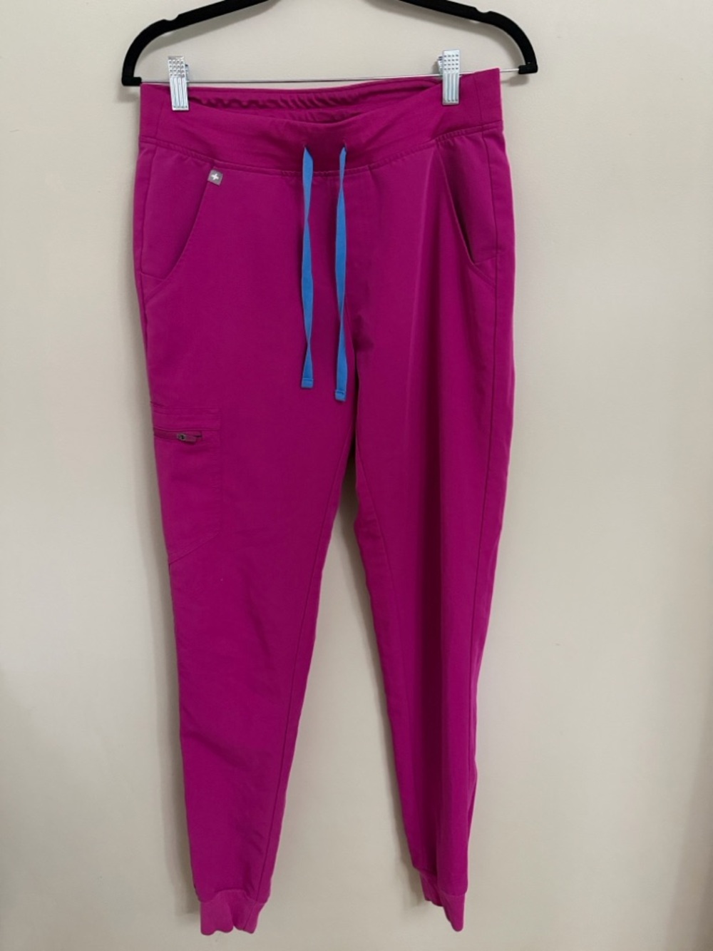Figs Magenta Track Joggers with Blue Drawstring